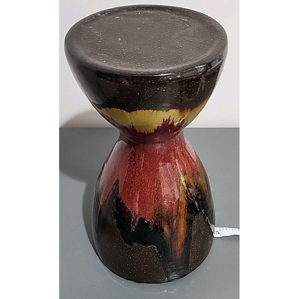 Vtg Pier 1 Imports Ceramic,Brown Red, Pillar, 8.5 " Tall Pedestal, Candle Holder